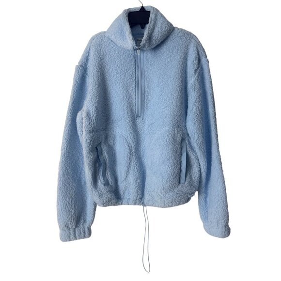 Light Blue No Boundaries Fuzzy Sherpa Pullover Jacket With Half-Zip & Drawstring - Picture 1 of 5